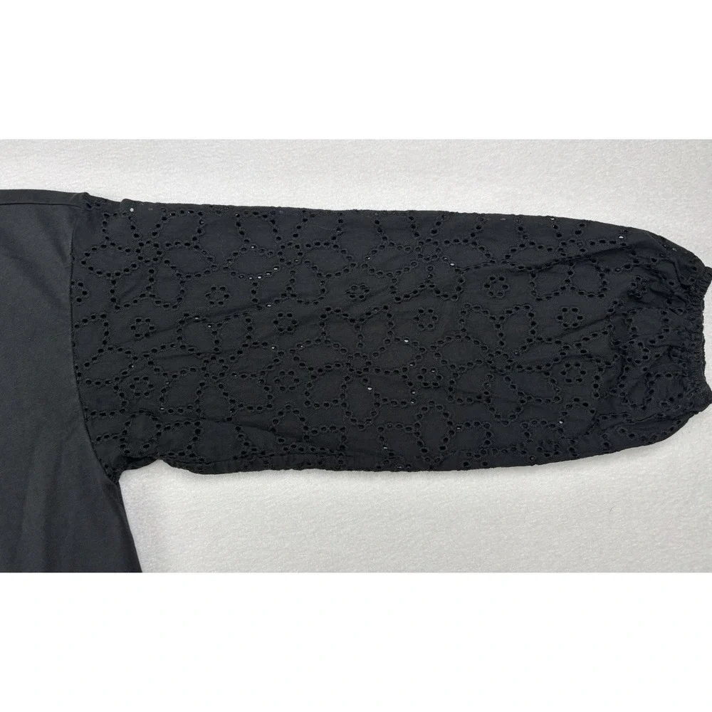 Madewell Women's M Black Eyelet Puff Sleeve Blouse Cotton‎ Knit Top Spring